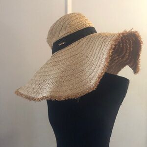 Bebe Tan and Black Wide-Brim Straw Hat